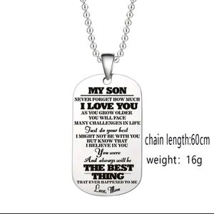 "My Son" Dog Tag Necklace from Mom - Sentimental Inspirational Gift